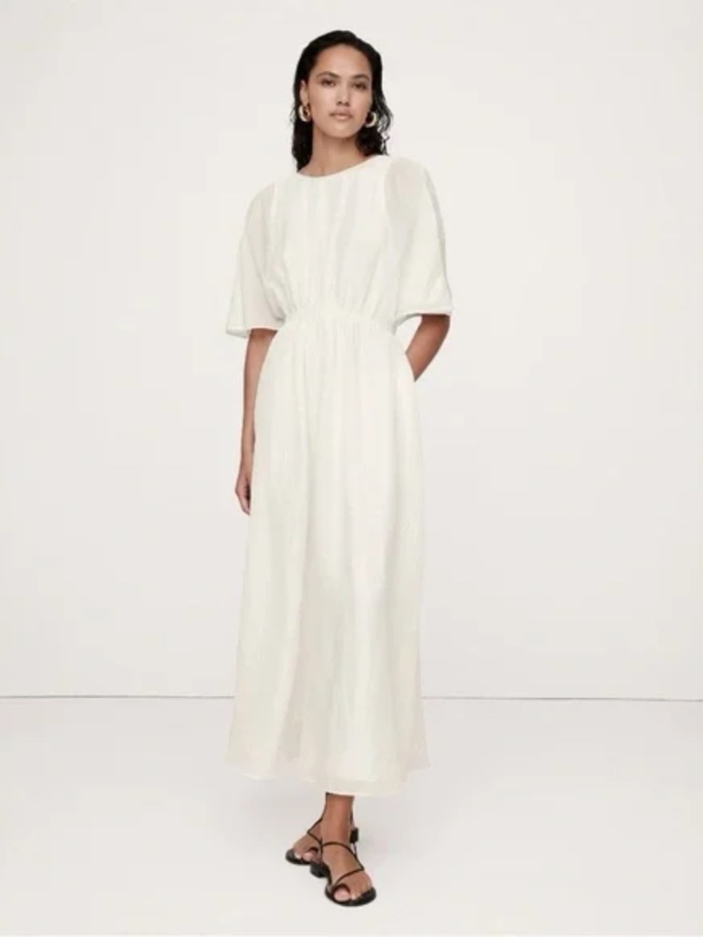Banana Republic White Linen-Silk Cut-Out Maxi Dress Sz XL - Picture 1 of 9